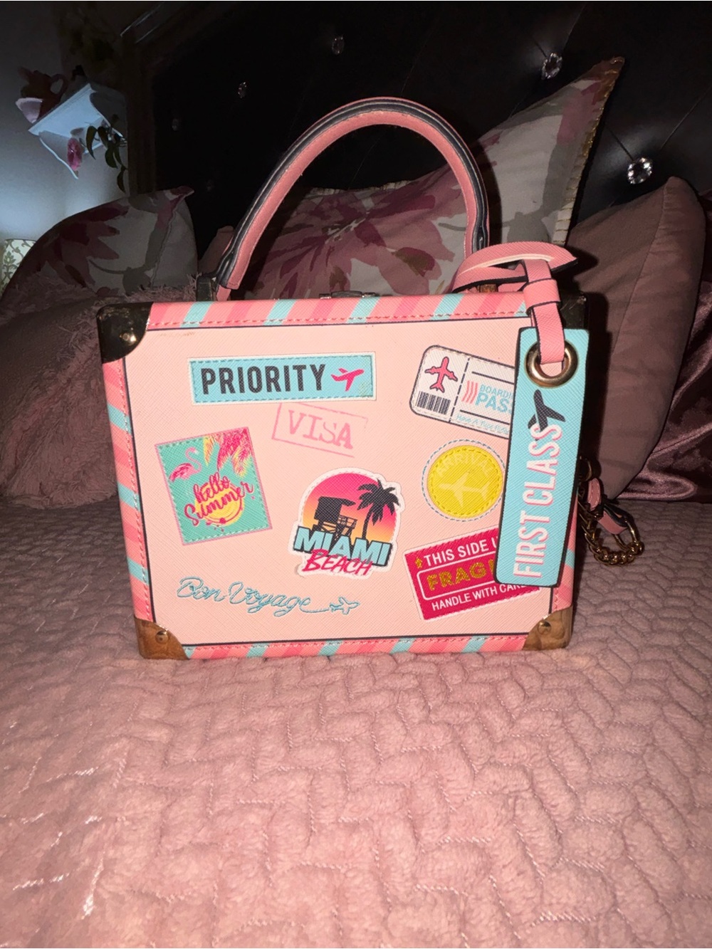 ALDO Limited Edition Pink Sticker Accent Mini Top-Handle Bag